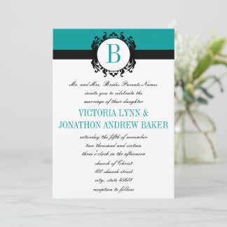 Convite de casamento Monograma Profundo Aqua Damas