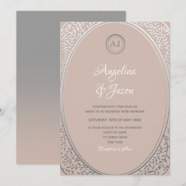 Convite de Casamento Monograma Rosa e Prata