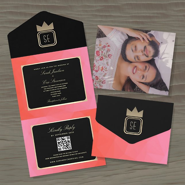 Convite de Casamento Monograma Rosa Elegante com D (Criador carregado)