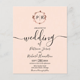 Convite de Casamento Monograma Rosa Pêssego Orçame