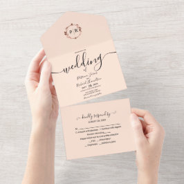 Convite de Casamento Monograma Rosa Pêssego Tudo E