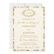 Convite de Casamento Monograma Vintage Marfim