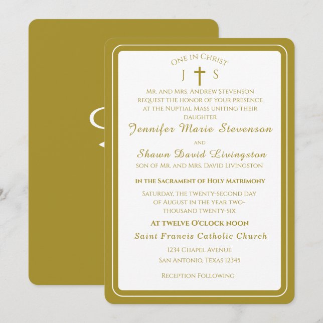 Convite de Casamento Monogramado Católico Atempora (Frente/Verso)