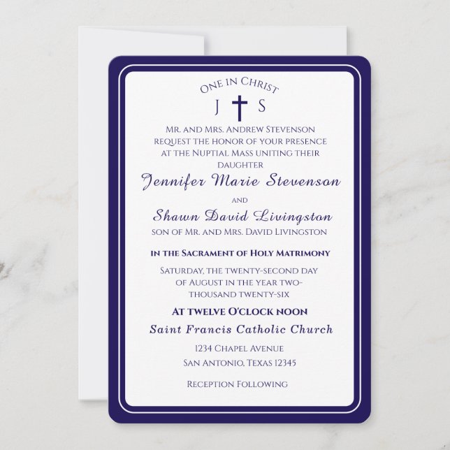 Convite de Casamento Monogramado Católico Atempora (Frente)