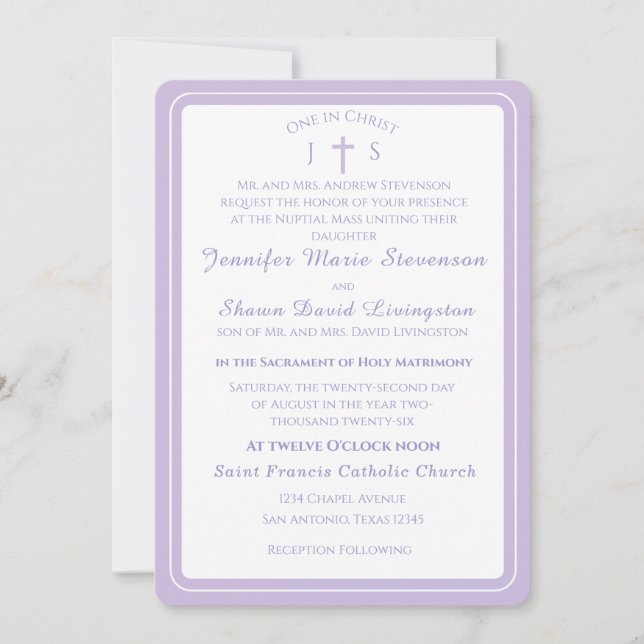 Convite de Casamento Monogramado Católico Atempora (Frente)