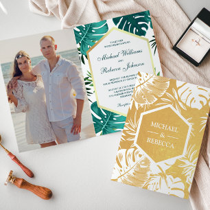 Convite de Casamento Monstera Branco com Folha Dou