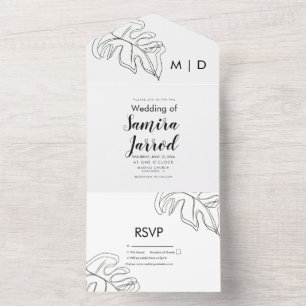 Convite de Casamento Monstera Folha Dupla Linha Ar