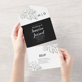 Convite de Casamento Monstera Folha Linha Dupla Pr