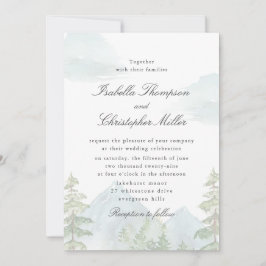 Convite de Casamento Montanha Floresta Aquarela
