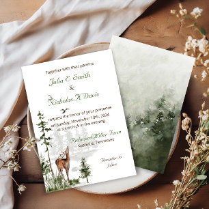 Convite de Casamento Montanha Floresta Aquarela