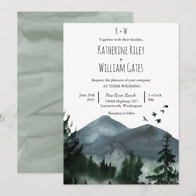 Convite de Casamento Montanha Floresta Rústica (Frente/Verso)