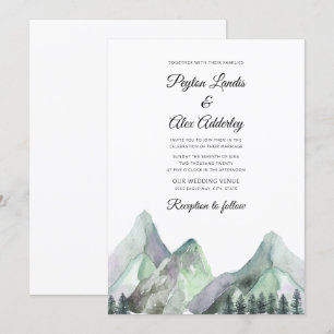 Convite de Casamento Montanhas Aquarela Verde Roxo