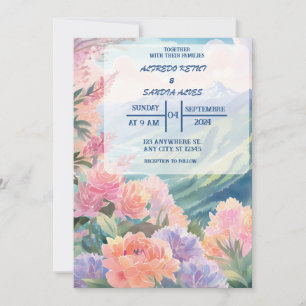 Convite de Casamento Montanhas Primavera Floral Aq