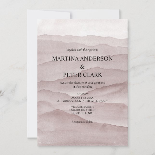 Convite de casamento montanhas rosa empoeirado abs (Frente)