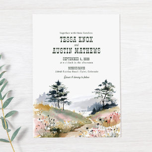 Convite de Casamento Montanhoso Rústico Aquarela