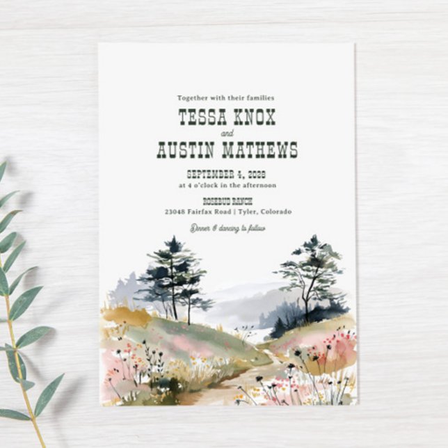 Convite de Casamento Montanhoso Rústico Aquarela (Criador carregado)