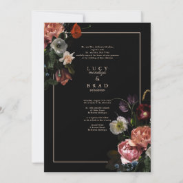 Convite de casamento Moody Negro | Florais Dramáti
