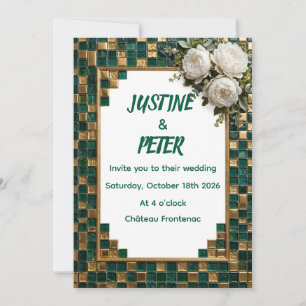 Convite de Casamento Mosaico Esmeralda Dourado Peô