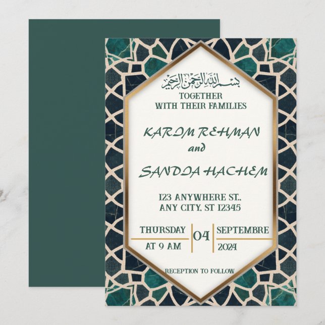 Convite de Casamento Mosaico Islâmico (Frente/Verso)