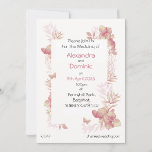 Convite de Casamento - motivo floral borboleta ros