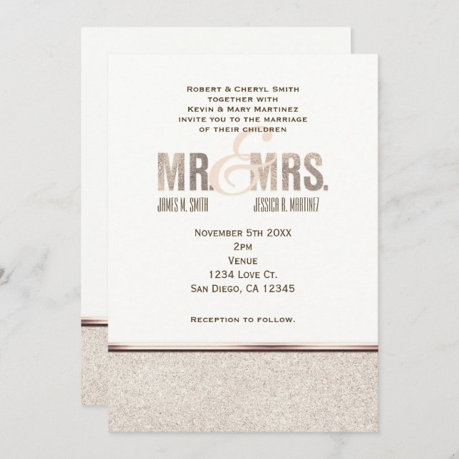 Convite de Casamento Mr. & Mrs. Champange Sparkle (Frente/Verso)