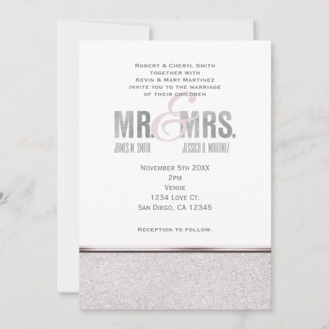 Convite de Casamento Mr. & Mrs. Glamour Sparkle Ch (Frente)