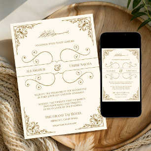 Convite de Casamento Muçulmano Dourado Ornamentado