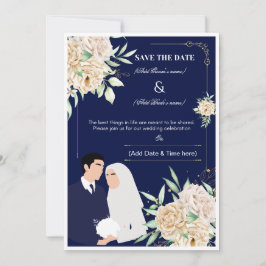 Convite de Casamento Muçulmano Elegante - Azul Nav