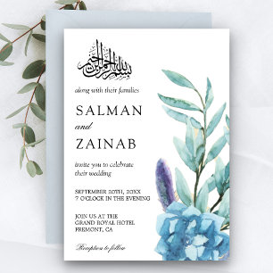 Convite de Casamento Muçulmano Floral Aquarela Pas