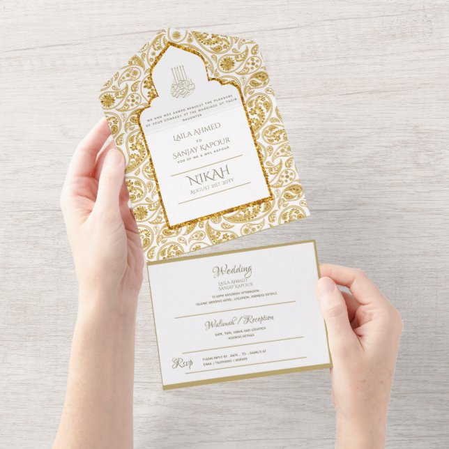 Convite de casamento Muçulmano Islâmico LeahG Dour (Aba destacável)