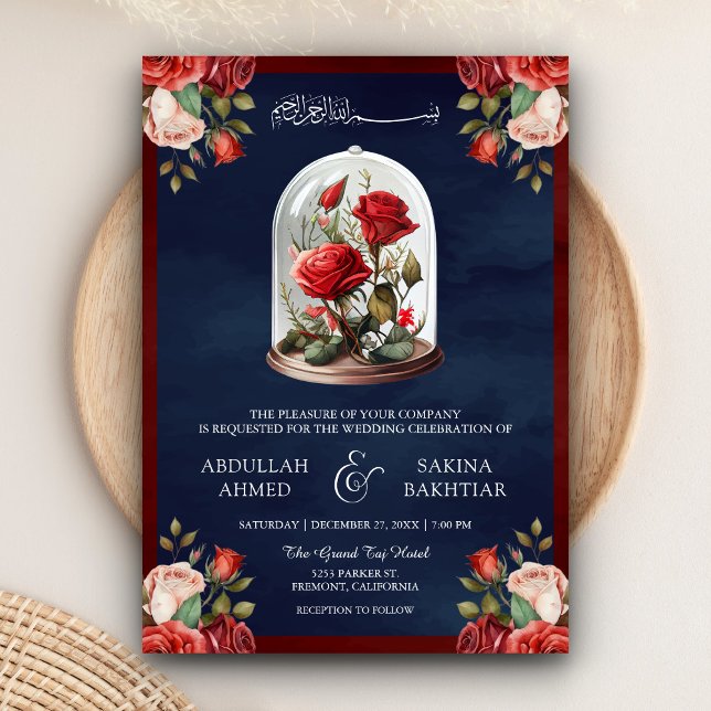 Convite de Casamento Muçulmano Navy com Cúpula de  (Criador carregado)