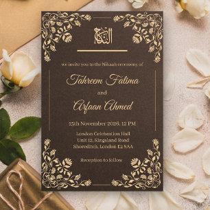 Convite de Casamento Muçulmano Nikkah Floral Creme
