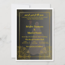 Convite de Casamento Muçulmano Preto e Dourado de