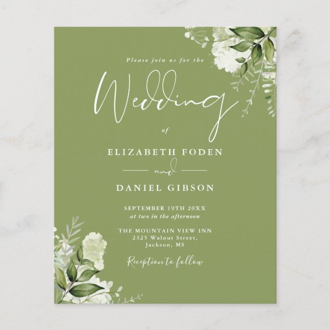 Convite de casamento musgo verde greenery orçament (Frente)