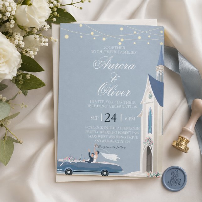 Convite de Casamento na Igreja Tema Azul (Criador carregado)