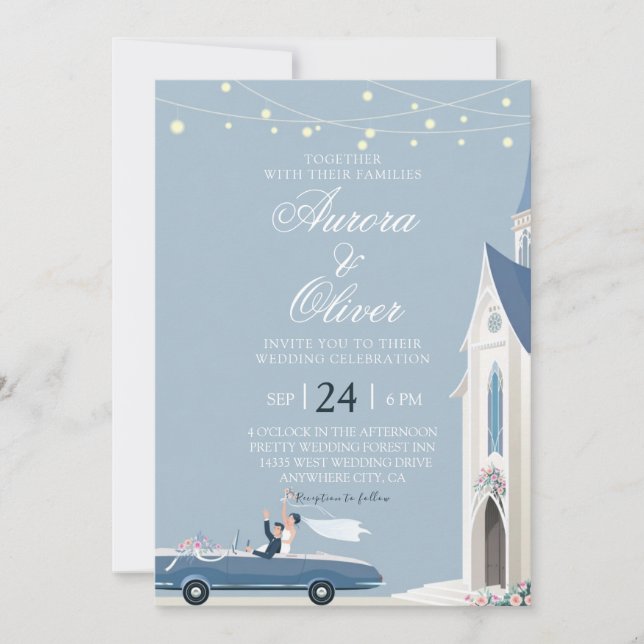 Convite de Casamento na Igreja Tema Azul (Frente)