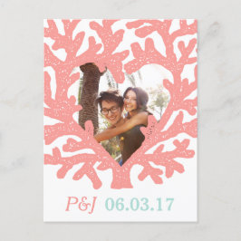 Convite de casamento na praia Aqua Coral Heart Sav