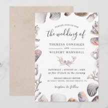 Convite de Casamento na Praia com Aquarela de Conc
