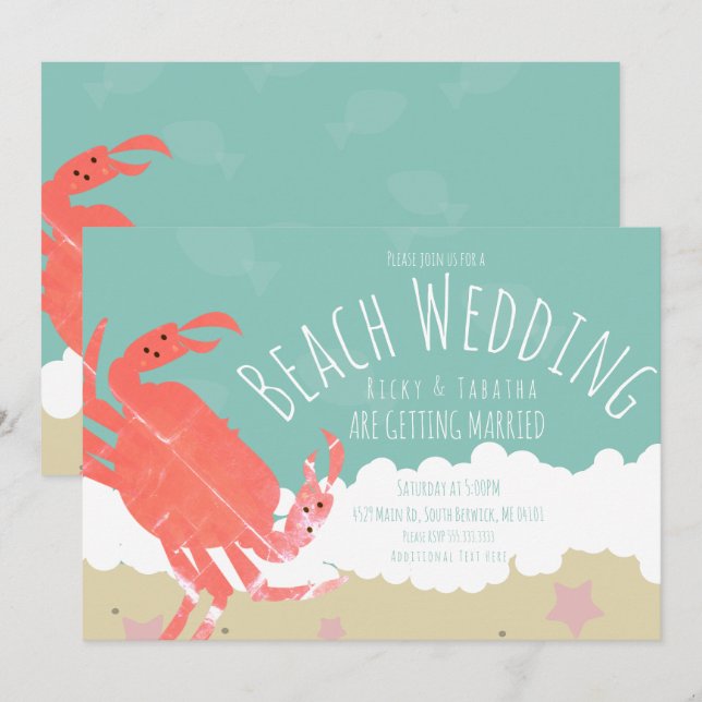 Convite de Casamento na Praia com Caranguejo Areia (Frente/Verso)