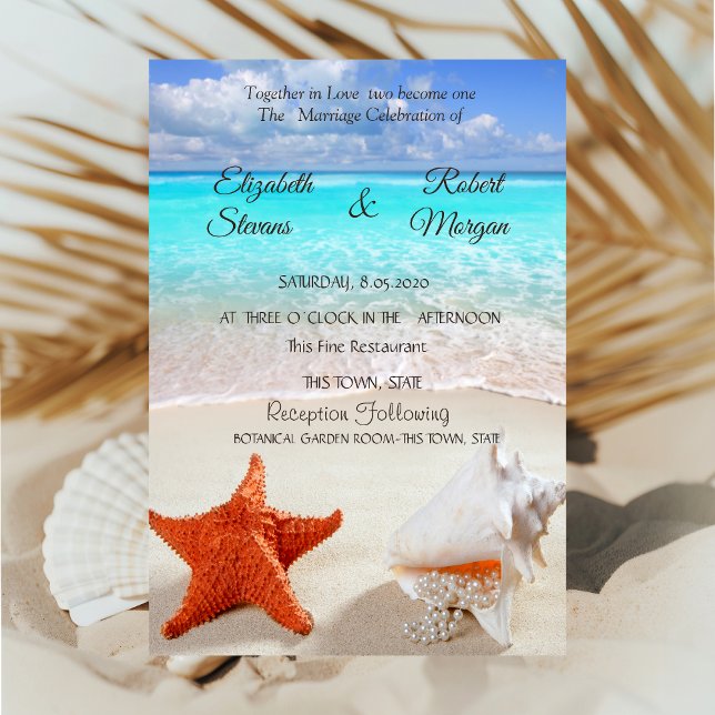 Convite de Casamento na Praia com Conchas (Criador carregado)