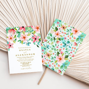 Convite de casamento na praia com flores tropicais