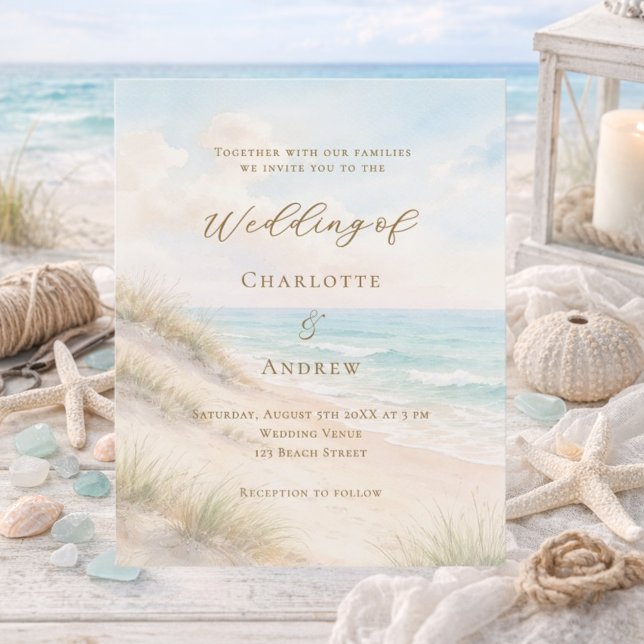 Convite de casamento na praia com oceano costeiro (Criador carregado)