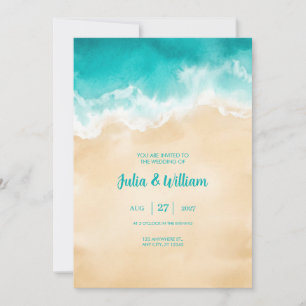 Convite de Casamento na Praia com Onda do Oceano T