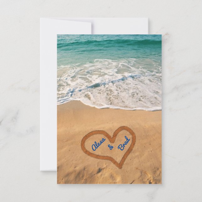 Convite de Casamento na Praia com RSVP Nomes na Ar (Verso)