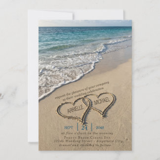 Convite de Casamento na Praia Costeira com Coração