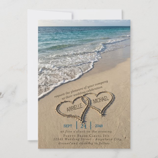 Convite de Casamento na Praia Costeira com Coração (Frente)