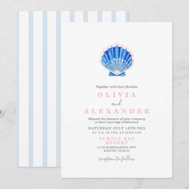 Convite de casamento na praia de conchas (Frente/Verso)