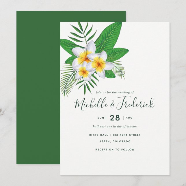 Convite de Casamento na Praia de Frangipani em Aqu (Frente/Verso)