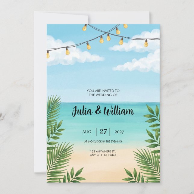 Convite de Casamento na Praia de Palm Beach com Lu (Frente)