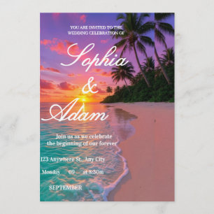 Convite de Casamento na Praia do Pôr do Sol